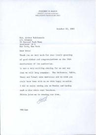 Carta dirigida a Aniela Rubinstein. Filadelfia (Pensilvania), 20-10-1982