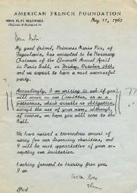 Carta dirigida a Aniela Rubinstein. París (Francia), 11-05-1962