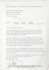 Carta dirigida a Arthur Rubinstein. Frankfurt (Alemania), 08-07-1974