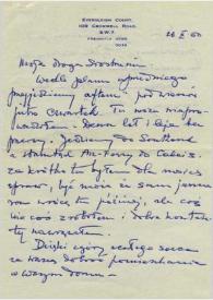 Carta dirigida a Aniela Rubinstein. Londres (Inglaterra), 26-10-1960