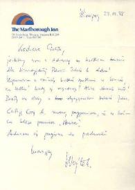 Carta dirigida a Aniela Rubinstein. Winnipeg (Canada), 23-01-1987