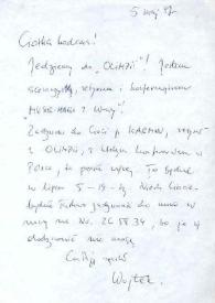 Carta dirigida a Aniela Rubinstein. Varsovia (Polonia), 05-05-1987