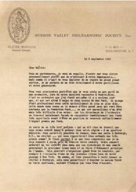 Carta dirigida a Arthur Rubinstein. Poughkeepsie (Nueva York), 08-09-1966