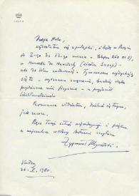 Carta dirigida a Aniela Rubinstein. Vaduz, 26-02-1980