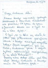 Carta dirigida a Aniela Rubinstein. Varsovia (Polonia), 15-09-1978