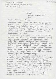 Carta dirigida a Aniela Rubinstein. Creteil (Francia), 12-04-1988