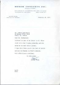 Carta dirigida a Arthur Rubinstein. Nueva York, 20-02-1975