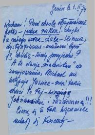 Carta dirigida a Aniela Rubinstein. Ginebra (Suiza), 01-02-1974