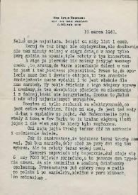 Carta dirigida a Aniela Rubinstein. Cleveland (Ohio), 10-03-1940
