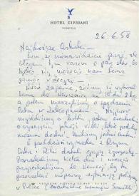 Carta dirigida a Aniela y Arthur Rubinstein. Venecia (Italia), 26-06-1958