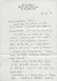 Carta dirigida a Aniela Rubinstein. Lake Placid (Nueva York), 23-07-1988