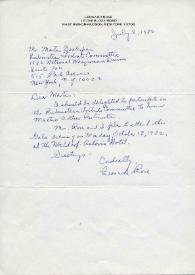 Carta a Martin Bookspan (Rubinstein Tribute Committee). Hastings-on-Huston (Nueva York), 08-07-1982