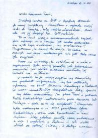 Carta dirigida a Aniela Rubinstein. Cracovia (Polonia), 05-09-1987