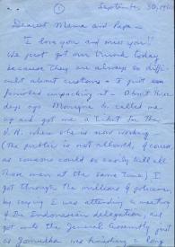 Carta dirigida a Aniela y Arthur Rubinstein. Nueva York, 30-09-1960