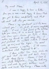 Carta dirigida a Aniela Rubinstein. Nueva York, 19-04-1975