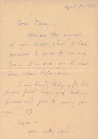Carta dirigida a Aniela Rubinstein. Nueva York, 24-04-1975