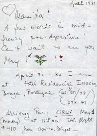 Carta dirigida a Aniela Rubinstein. Nueva York (Estados Unidos), 19-04-1989