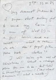 Carta dirigida a Aniela Rubinstein. París (Francia), 22-12-1989