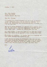Carta dirigida a Aniela Rubinstein. Nueva York (Estados Unidos), 07-10-1975