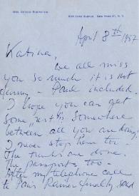 Carta a Kathryn Cardwell. Nueva York (Estados Unidos), 08-04-1957