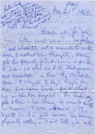 Carta a Kathryn Cardwell. París (Francia), 21-05-1962