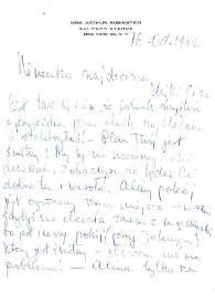Carta a  Janina Raue. Nueva York (Estados Unidos), 16-10-1962