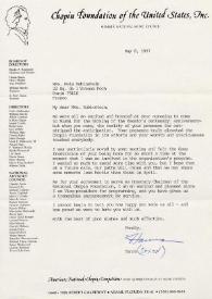 Carta dirigida a Aniela Rubinstein. Miami, Florida (Estados Unidos), 08-05-1987