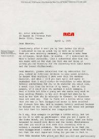 Carta dirigida a Arthur Rubinstein. Nueva York (Estados Unidos), 04-04-1975