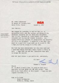 Carta dirigida a Arthur Rubinstein. Nueva York (Estados Unidos), 05-08-1975