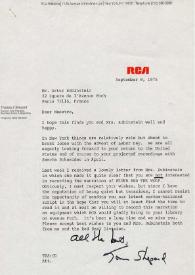 Carta dirigida a Arthur Rubinstein. Nueva York (Estados Unidos), 08-09-1975