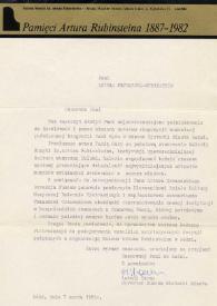 Carta dirigida a Aniela Rubinstein. Lodz (Polonia), 07-03-1984