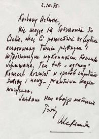 Carta dirigida a Arthur Rubinstein. París (Francia), 02-10-1975