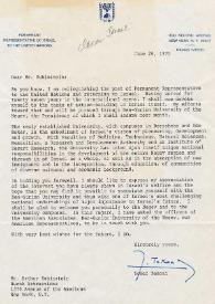 Carta dirigida a Arthur Rubinstein. Nueva York (Estados Unidos), 26-06-1975