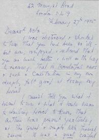 Carta dirigida a Aniela Rubinstein. Londres (Inglaterra), 27-02-1975