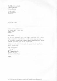 Carta dirigida a Aniela Rubinstein. Fort Worth, Texas (Estados Unidos), 14-08-1987