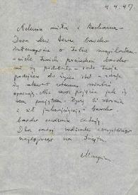 Carta dirigida a Aniela Rubinstein, 04-04-1947