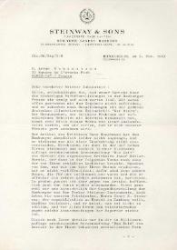 Carta dirigida a Arthur Rubinstein. Hamburgo (Alemania), 05-11-1963