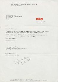 Carta dirigida a Aniela Rubinstein. Londres (Inglaterra), 04-02-1987