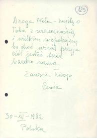Carta dirigida a Aniela Rubinstein. Polonia, 30-12-1982