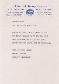 Carta dirigida a Arthur Rubinstein. Canbury (Conneticut)