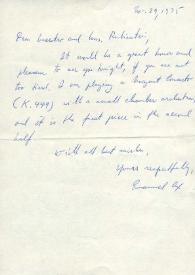 Carta dirigida a Arthur Rubinstein, 29-11-1975