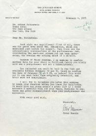 Carta dirigida a Arthur Rubinstein. Nueva York, 04-02-1975