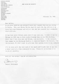 Carta dirigida a Arthur Rubinstein. Lausanne (Suiza), 10-02-1982