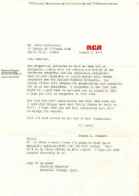 Carta dirigida a Arthur Rubinstein. Nueva York, 05-08-1975