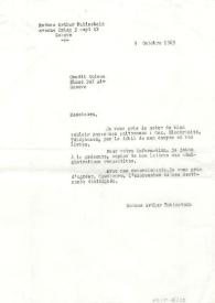 Carta dirigida a Credit Suisse Place Bel Air. Ginebra (Suiza), 09-10-1969