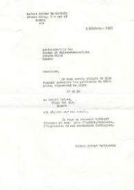 Carta dirigida al Departamento de Contabilidad de la Administración de Postes y Telecomunicaciones. Ginebra (Suiza), 09-10-1969