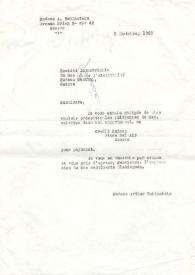 Carta dirigida a la Central de la Sociedad Industrial de Gas y Electricidad Bureau. Ginebra (Suiza), 09-10-1969