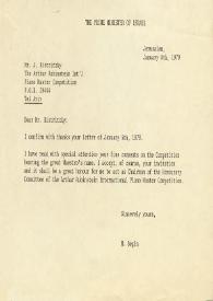 Carta dirigida a Jan Jacob Bistritzky. Jerusalem (Israel), 08-01-1979