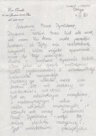Carta dirigida al Institut Chopina. París (Francia), 04-04-1980