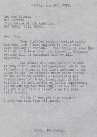 Carta dirigida a Max G. Wilcox. París (Francia), 28-06-1979